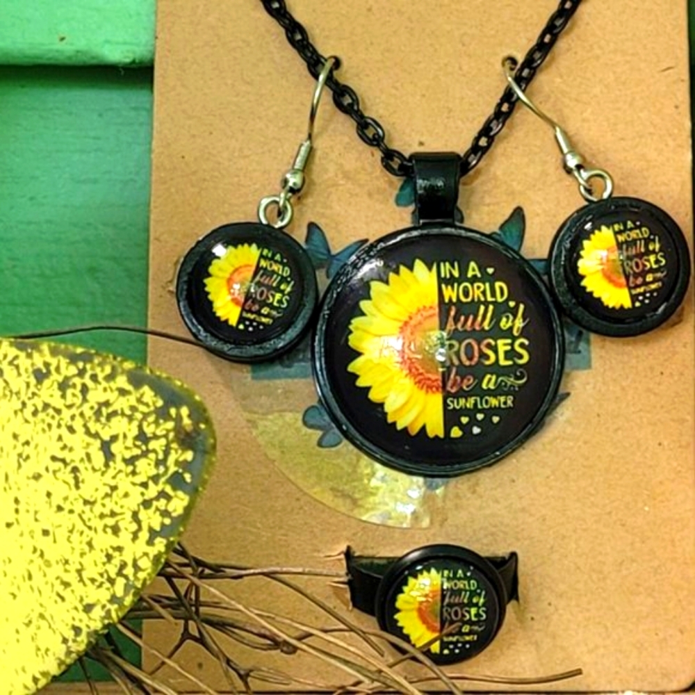 Sunflower Necklace Set - "In a World Full of Roses, Be a Sunflower"-NWT